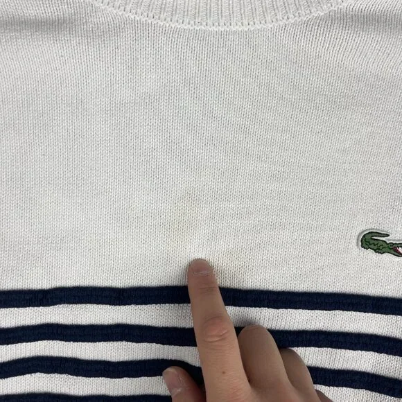 Lacoste Live! Preppy Knitted pullover Sweater White / Navy Striped Men Sz 6 Read - Picture 8 of 16